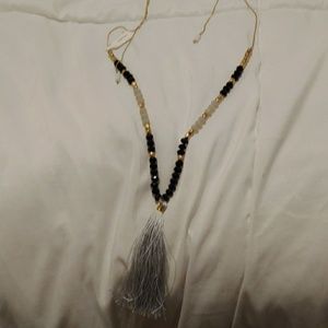 Grey fringe necklace